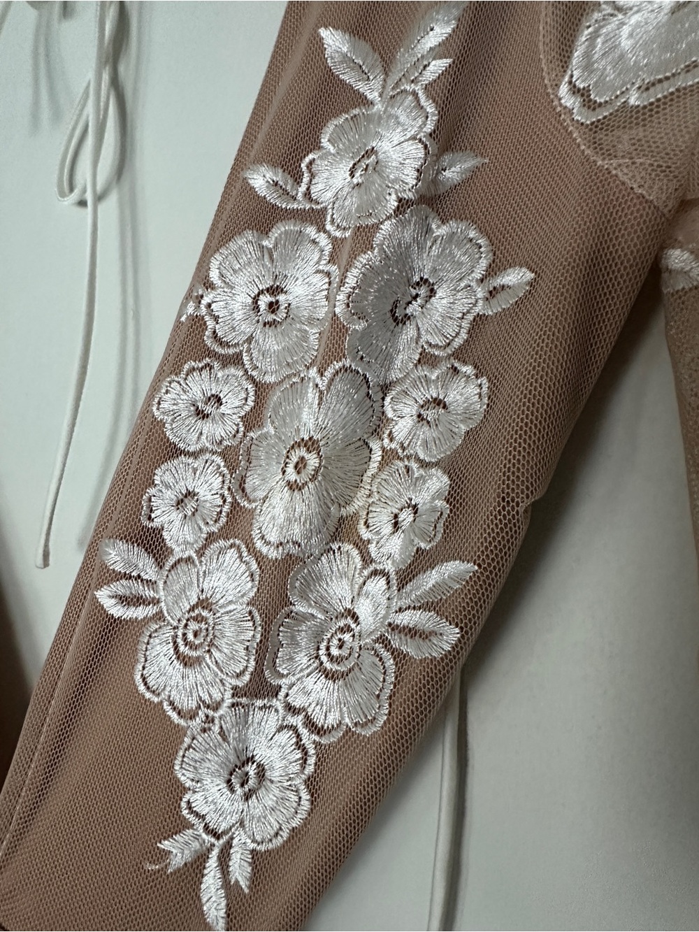 Free People (for love & lemons) Nude Sheer Embroidered Long Sleeve Gown - Picture 4 of 6